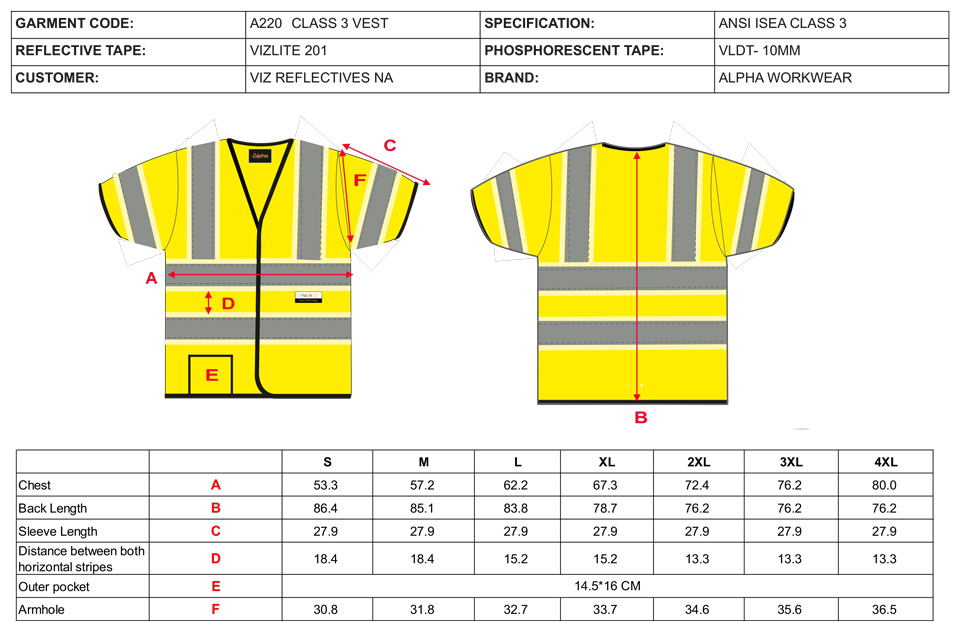 Mens Vest Size Chart